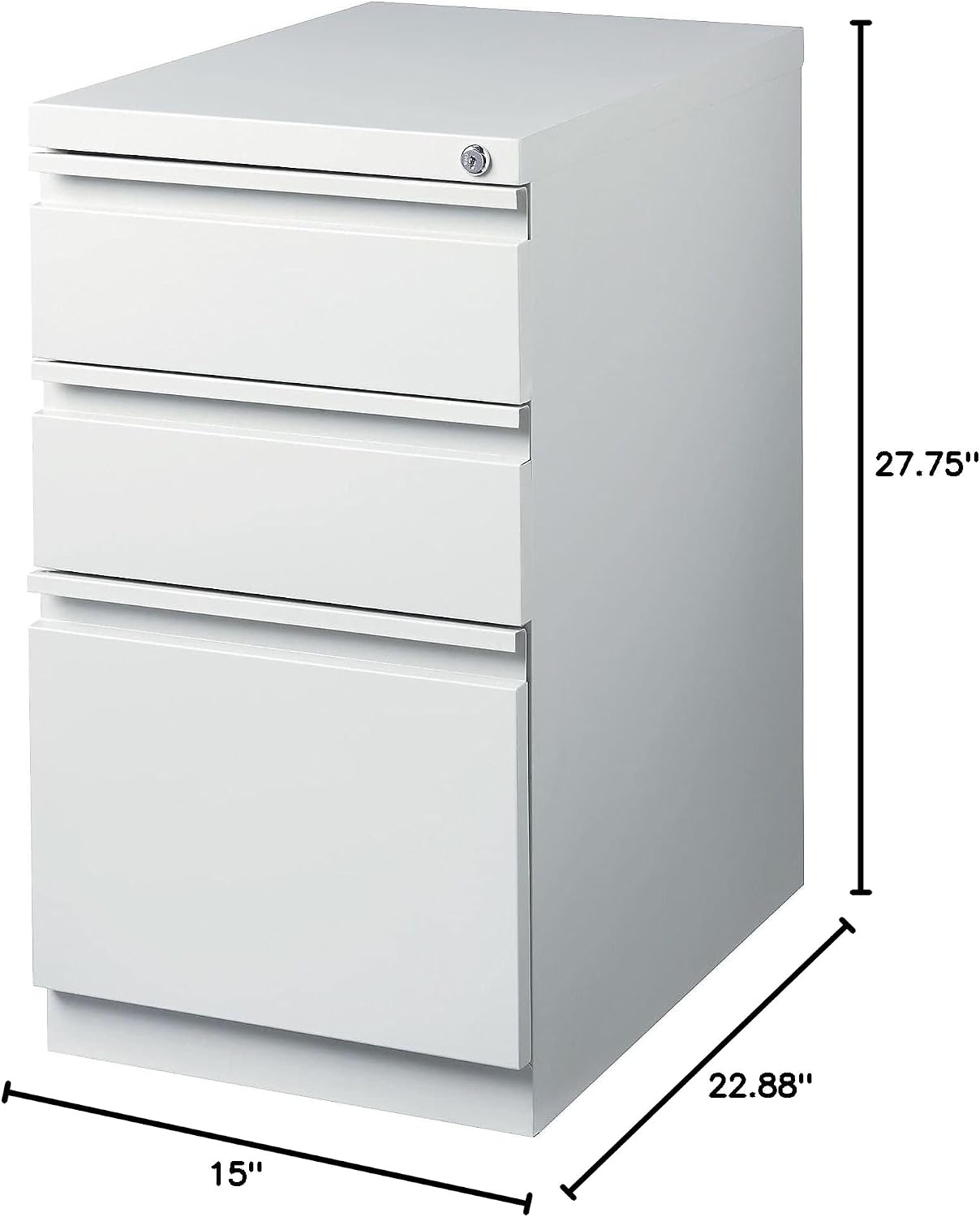 Staples 3-Drawer Vertical File Cabinet, Letter Size Documents, Lockable, 19.88" D x 15" W x 27.75" H, Black