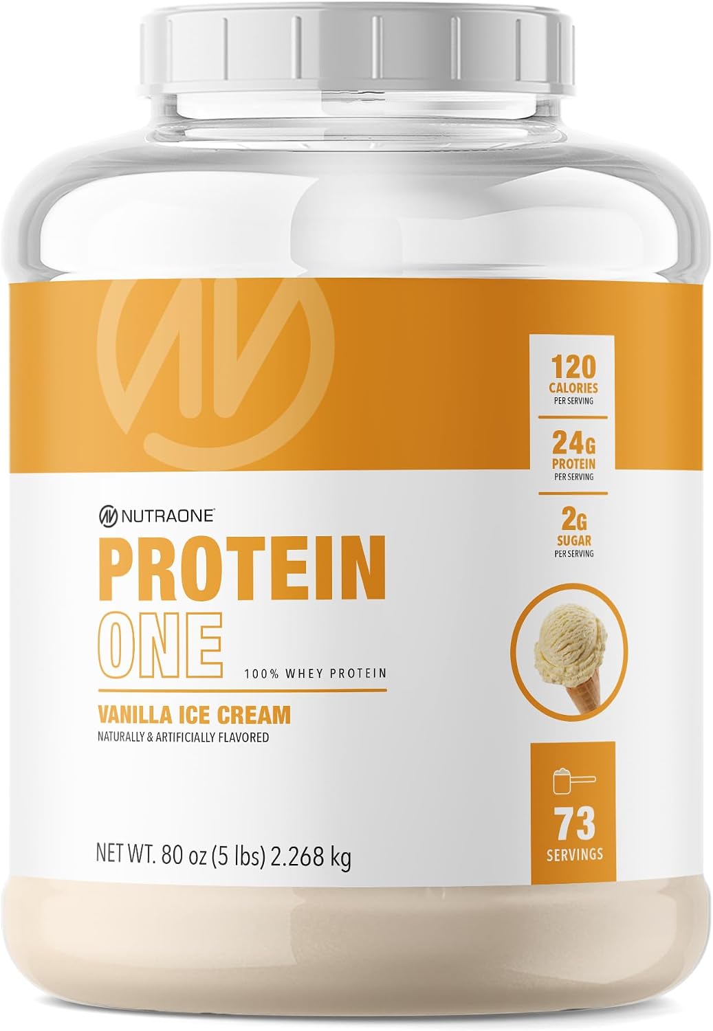 NutraOne ProteinOne Whey Protein Promote Recovery and Build Muscle with a Protein Shake Powder for Men & Women (Vanilla Ice Cream - 5 lbs.)