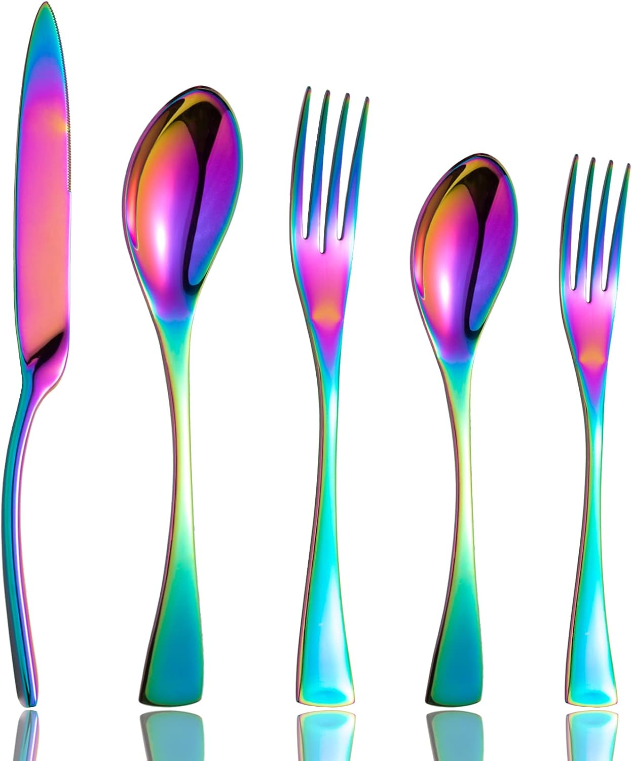 Rainbow Silverware Flatware Cutlery Set,Include Knife Fork Spoon, Dishwasher Safe (color 20 Pieces Flatware Sets)