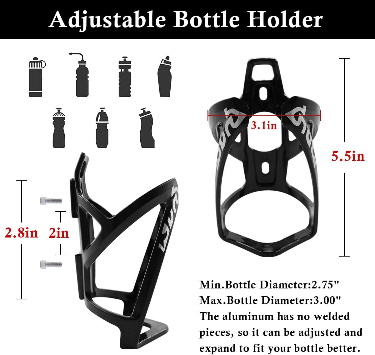 2-Pack Bike Water Bottle Cage Bicycle Water Bottle Holder Lightweight & Strong Bicyle Mount for Road & Mountain Bikes with Screws Spanner