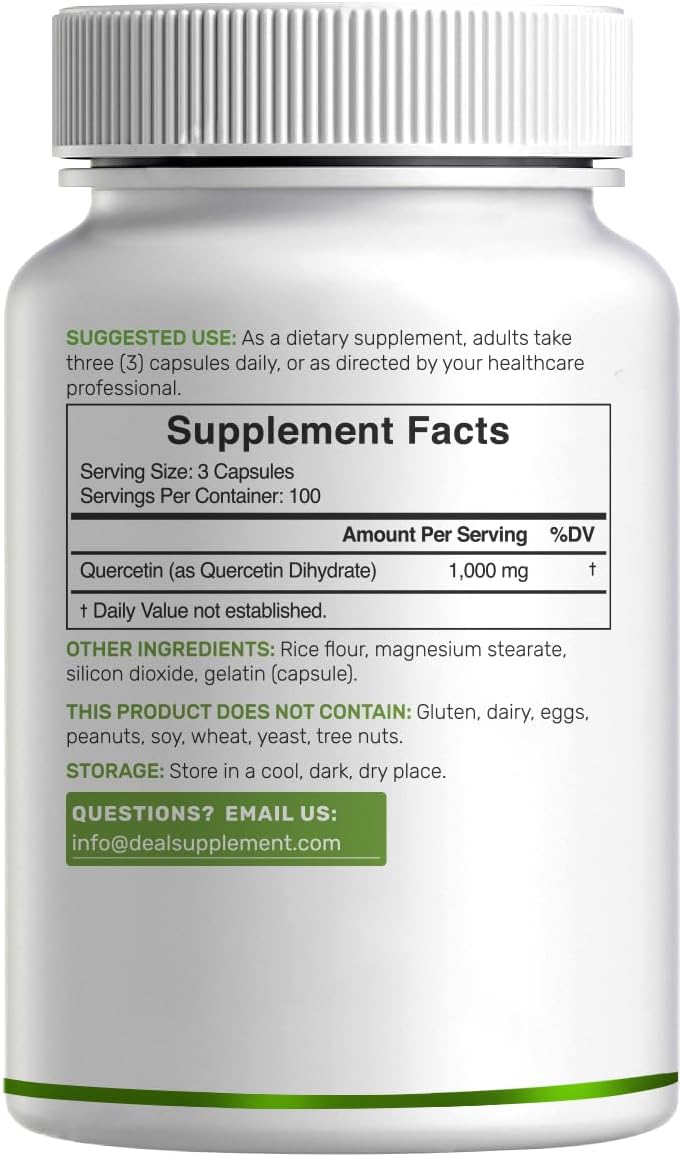 DEAL SUPPLEMENT Quercetin 1, 000mg Per Serving, 300 Capsules – Healthy Immune Support Supplements, High Bioavailable Flavonoids