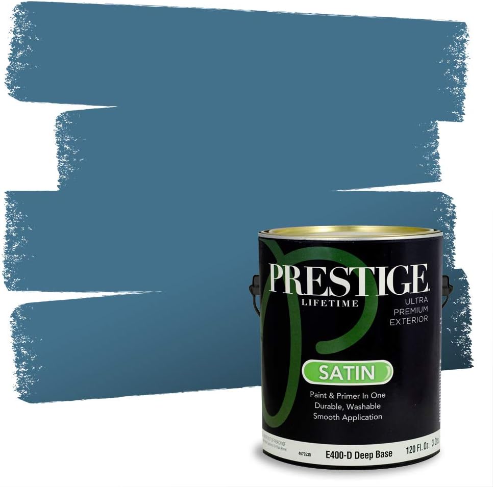 Prestige Paints E400-P-SW6506 Exterior Paint and Primer in One, 1-Gallon, Satin, Comparable Match of Sherwin Williams Vast, 1 Gallon, SW45-Vast Sky