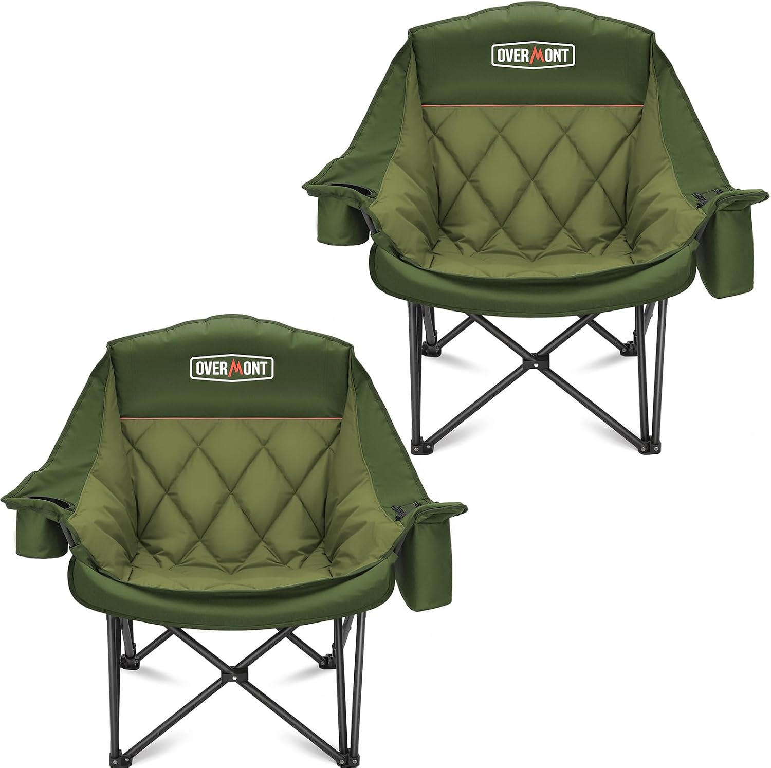 Overmont Oversized XL Camping Chair for Adults - 500lbs Support Heavy-Duty Padded Folding Chair with Side Pocket Cup Holder Cooling Bag for Outdoor Sports Garden Beach Fishing Lawn Black
