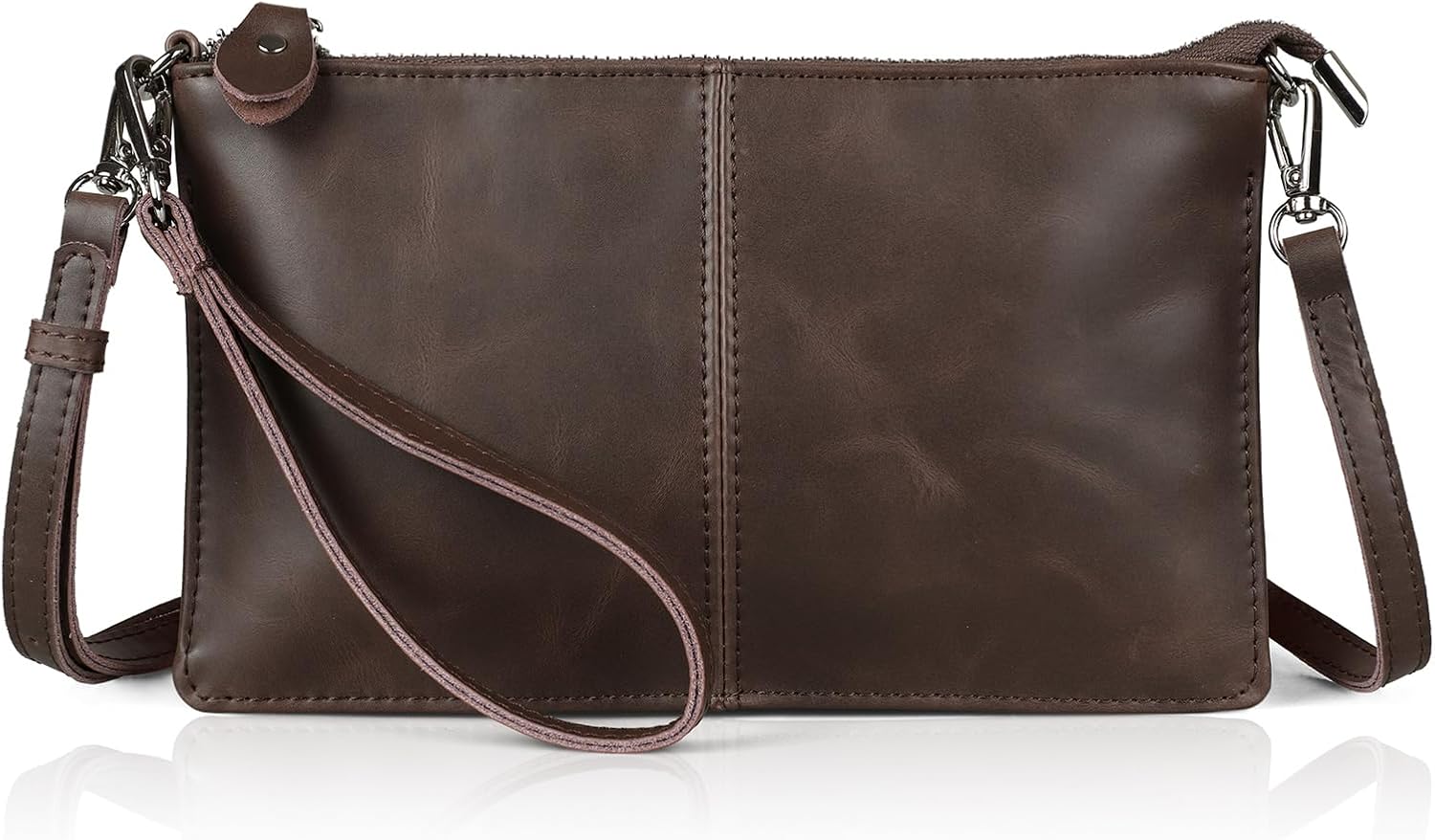 befen Genuine Leather Small Crossbody Bags for Women Wristlet Wallet Purses | Real Leather, RFID Blocking Card Slots, Wristlet Strap, Clutch Purse, Fit iPhone 17 Pro Max, Leather Handbags