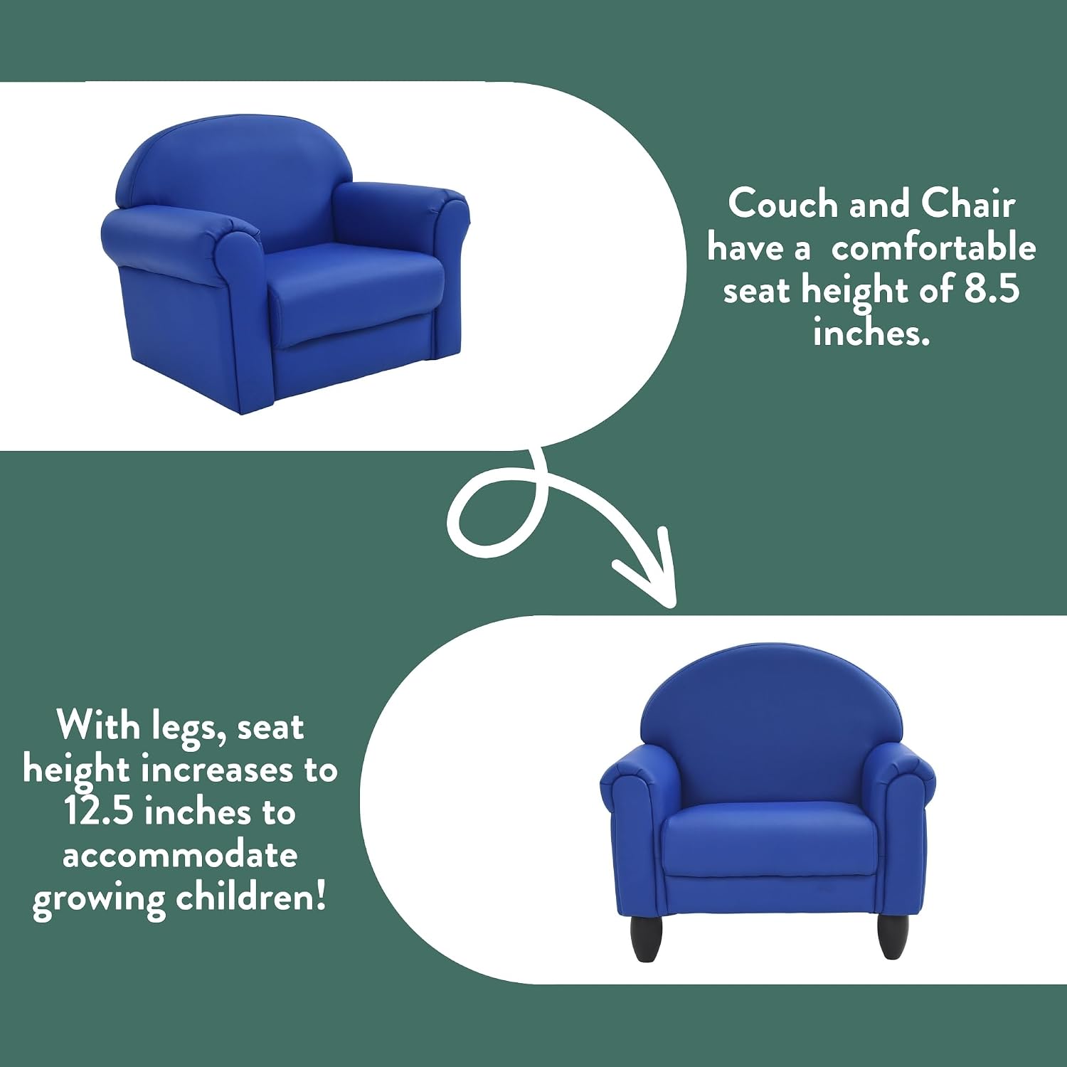 Children's Factory Upholstered Toddler Couch, Sofa, Deep Water