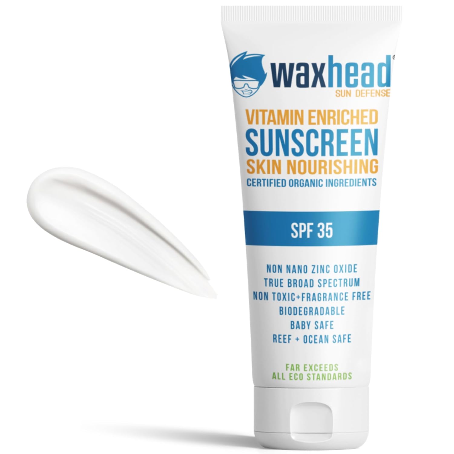 Waxhead Zinc Oxide Sunscreen SPF 35 Mineral Lotion for Face and Body, 4 oz | Only 6 Ingredients, Non-Toxic, 25% Non-Nano Zinc, Water Resistant, Sensitive Skin, Fragrance Free, Organic, Tattoo Protection