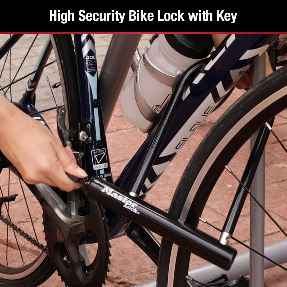 Master Lock Black Bike Lock with Key, Standard Size U-Lock for Bicycles and Other Outdoor Equipment, Anti-Theft Lock for Bikes, 8320D
