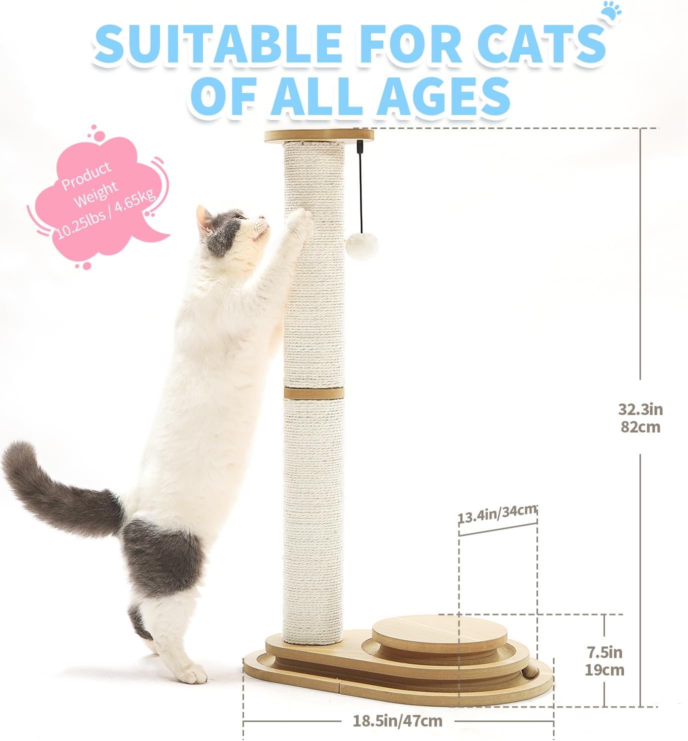 Made4Pets Kitten Toy Scratching Post for Indoor Cats with Ball Track