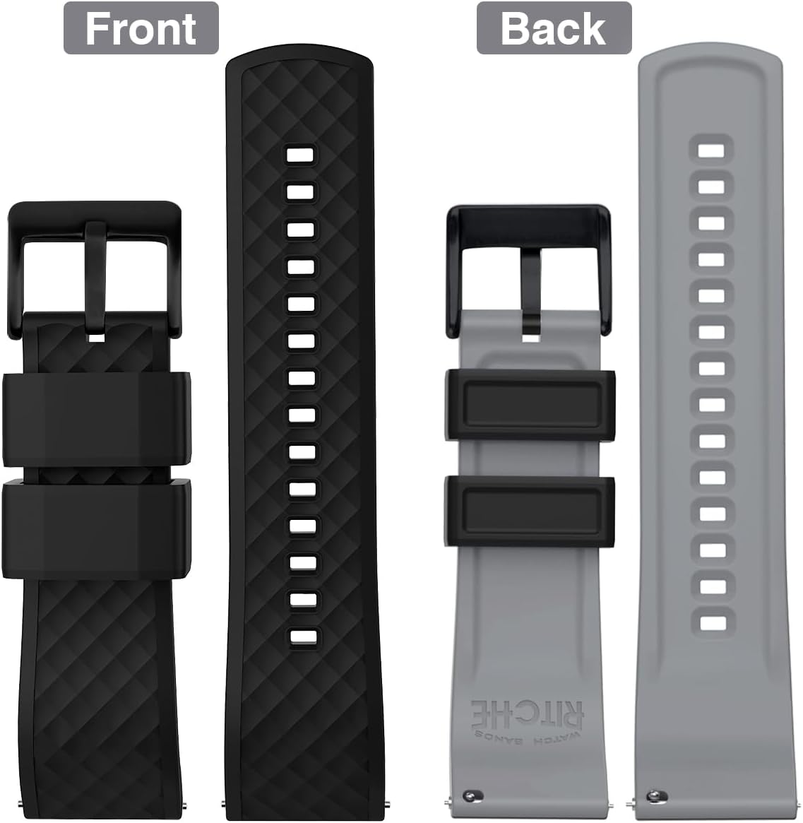 Ritche Christmas Gift Silicone Watch Bands 18mm 20mm 22mm 24mm Quick Release Rubber Watch Bands for Men, White Elephant Gifts