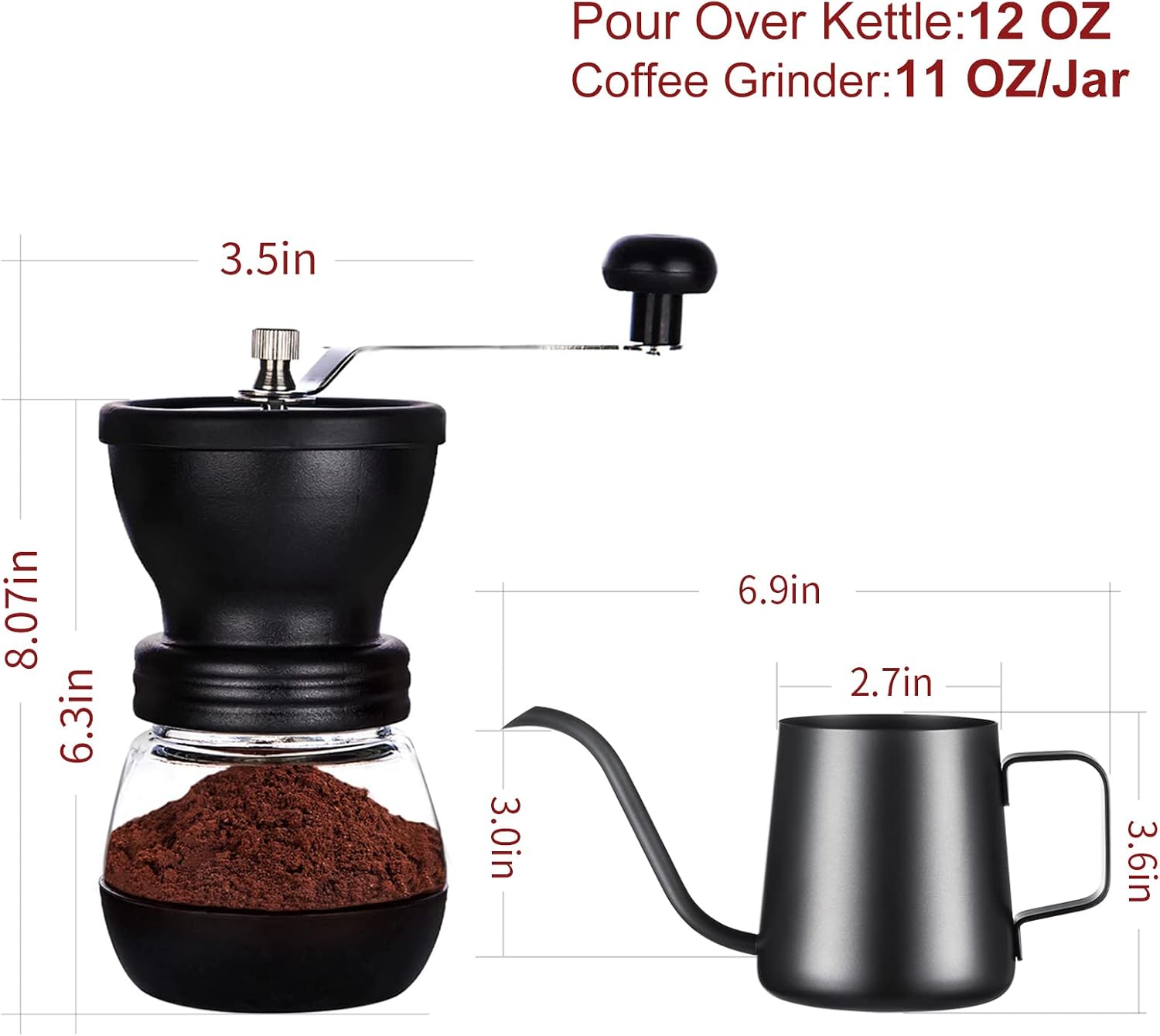PARACITY Manual Coffee Grinder, Ceramic Burr, 2 Glass Jars, 11oz per Jar