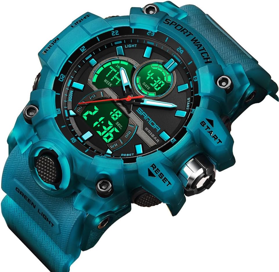 FANMIS Men Sports Outdoor Watch Analog Digital Multifunctional Black Watch | Black Sports Watch Casual Quartz Wristwatch Waterproof Military Wrist Watch Tactics LED Alarm Stopwatch Digital Watch for Men