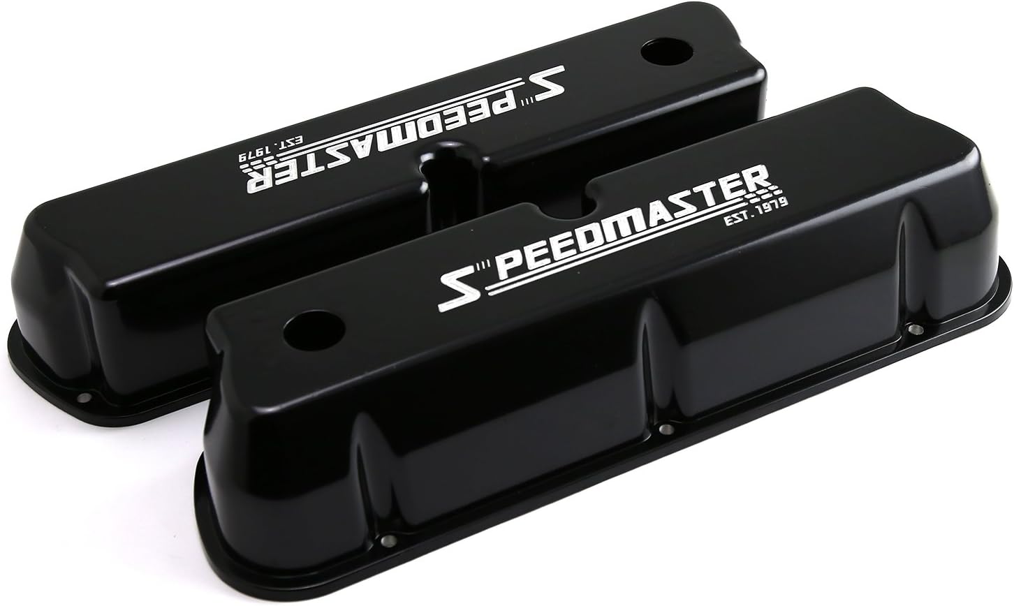 PCE314.1083.12 Compatible with Ford SB 289 302 351 Windsor Black Aluminum Valve Covers Tall w/Hole