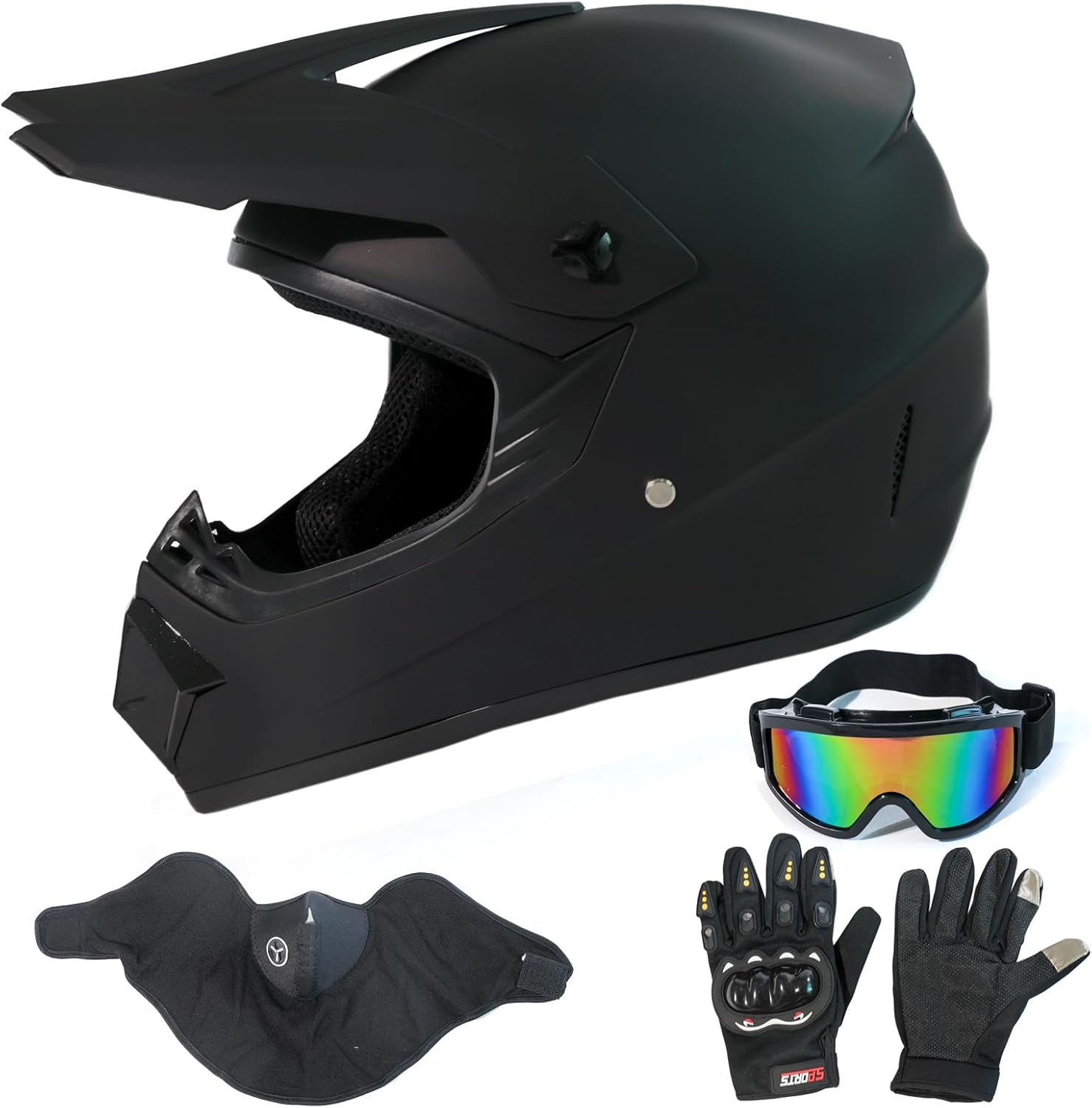 Dirt Bike Helmets Black Fullface DOT Motorcycle E Bike ATV Helmet