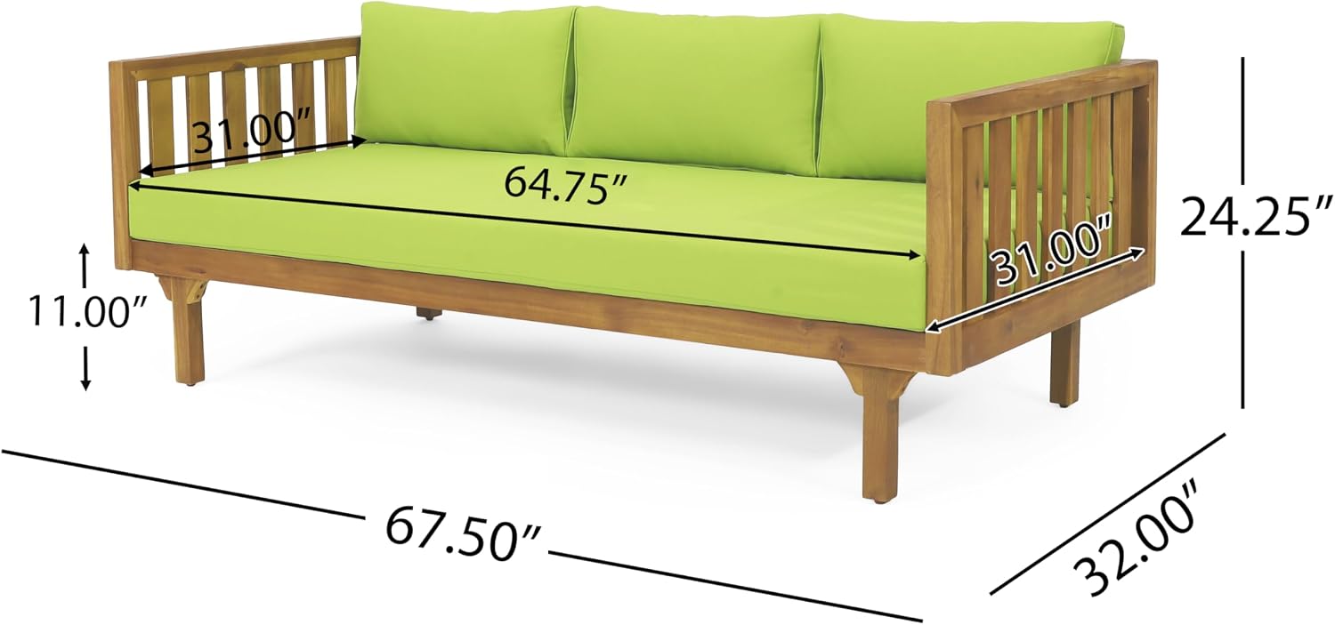 Christopher Knight Home Tina Outdoor 3 Seater Acacia Wood Daybed, Teak Finish, Light Grey