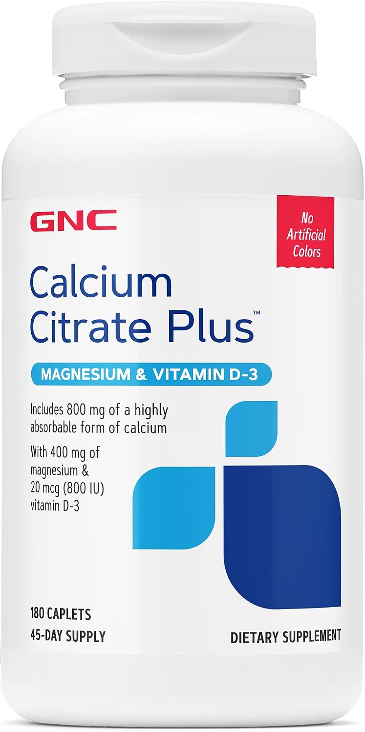 GNC Calcium Citrate Plus 800mg, 180 Caplets, 45 Servings
