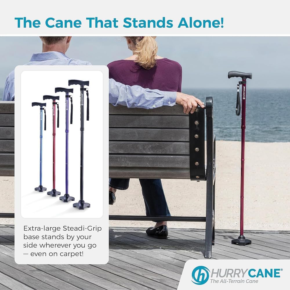 HurryCane Freedom Edition Foldable Walking Cane with T Handle