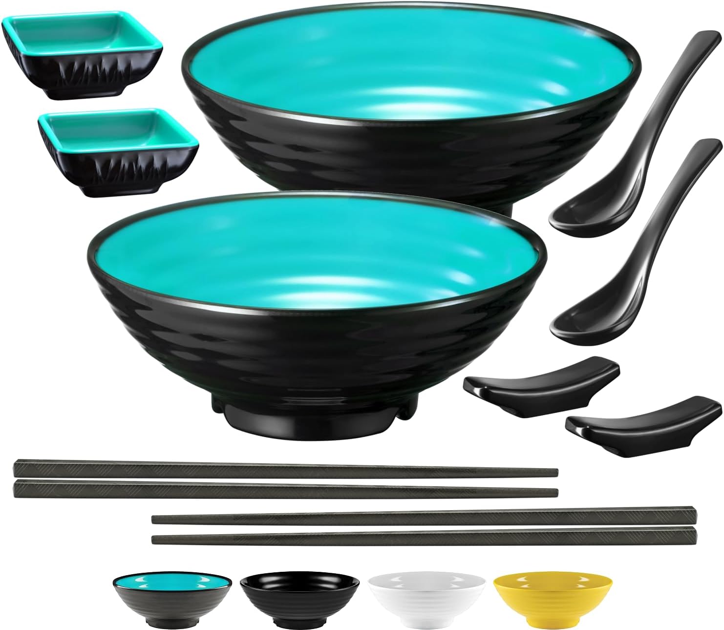 Unbreakable Ramen Bowl Set with Chopsticks and Spoon: 2 large Japanese Style Melamine Ramen Bowls
