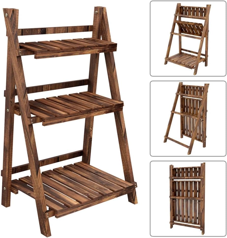 Yaheetech Wooden Plant Stand, 3-Tier Foldable Ladder Shelf, Indoor Outdoor | 23.6 x 15 x 36.6 in Plant Ladder for Pots and Flowers