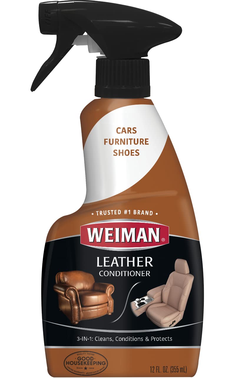 Weiman Leather Cleaner & Conditioner - 12 Fl Oz - Non Toxic Cleans Conditions and Restores Leather Surfaces - UV Protectants Help Prevent Cracking
