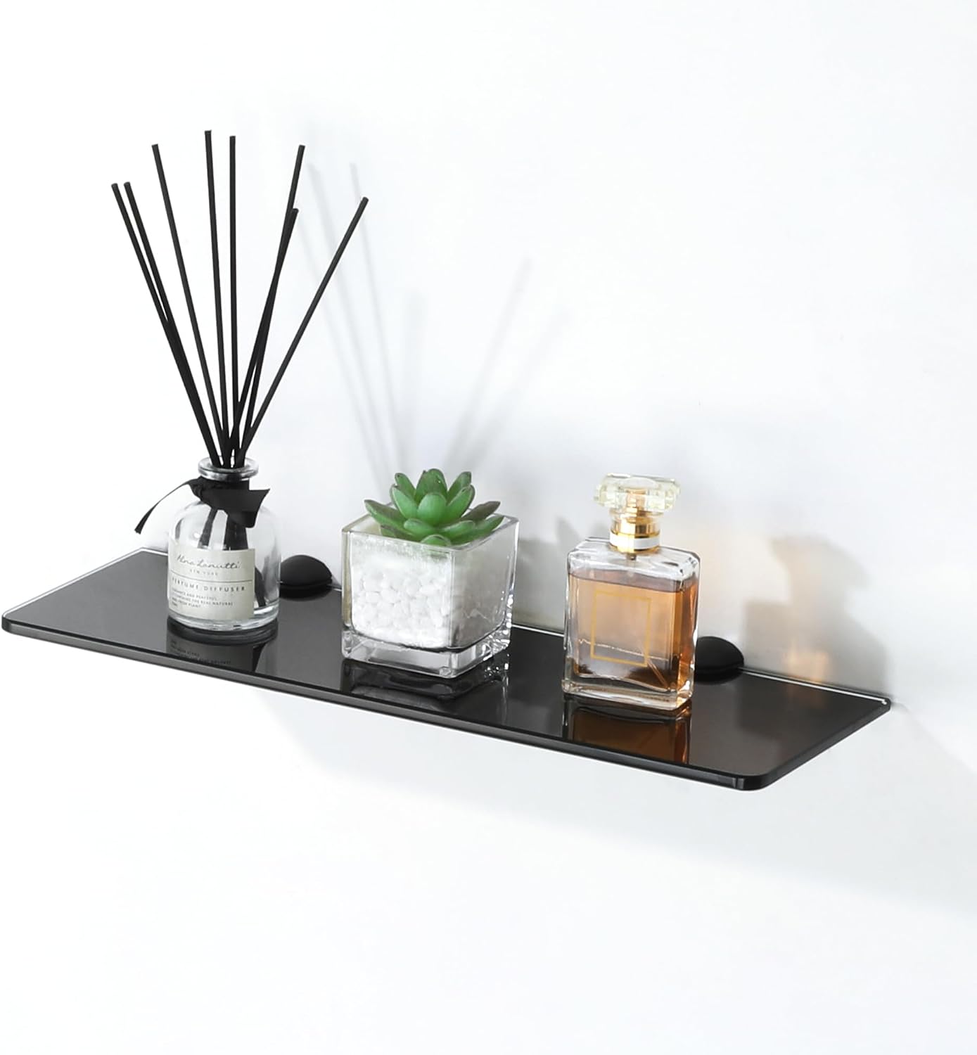 Alise Bathroom Glass Shelf, 15 Inch Floating Shelves for Wall, Matte Black