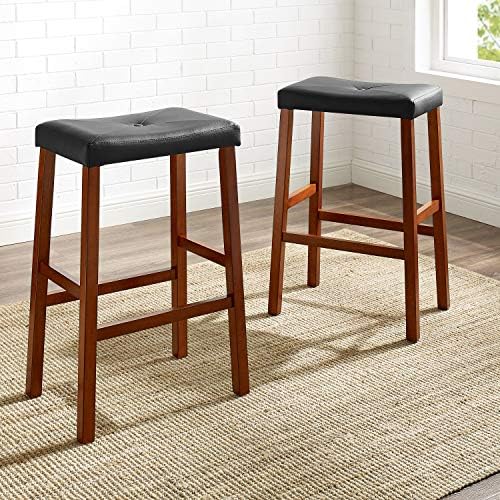 Crosley Furniture Upholstered Saddle Seat Counter Height Bar Stools Set of 2, Black, 24-inch