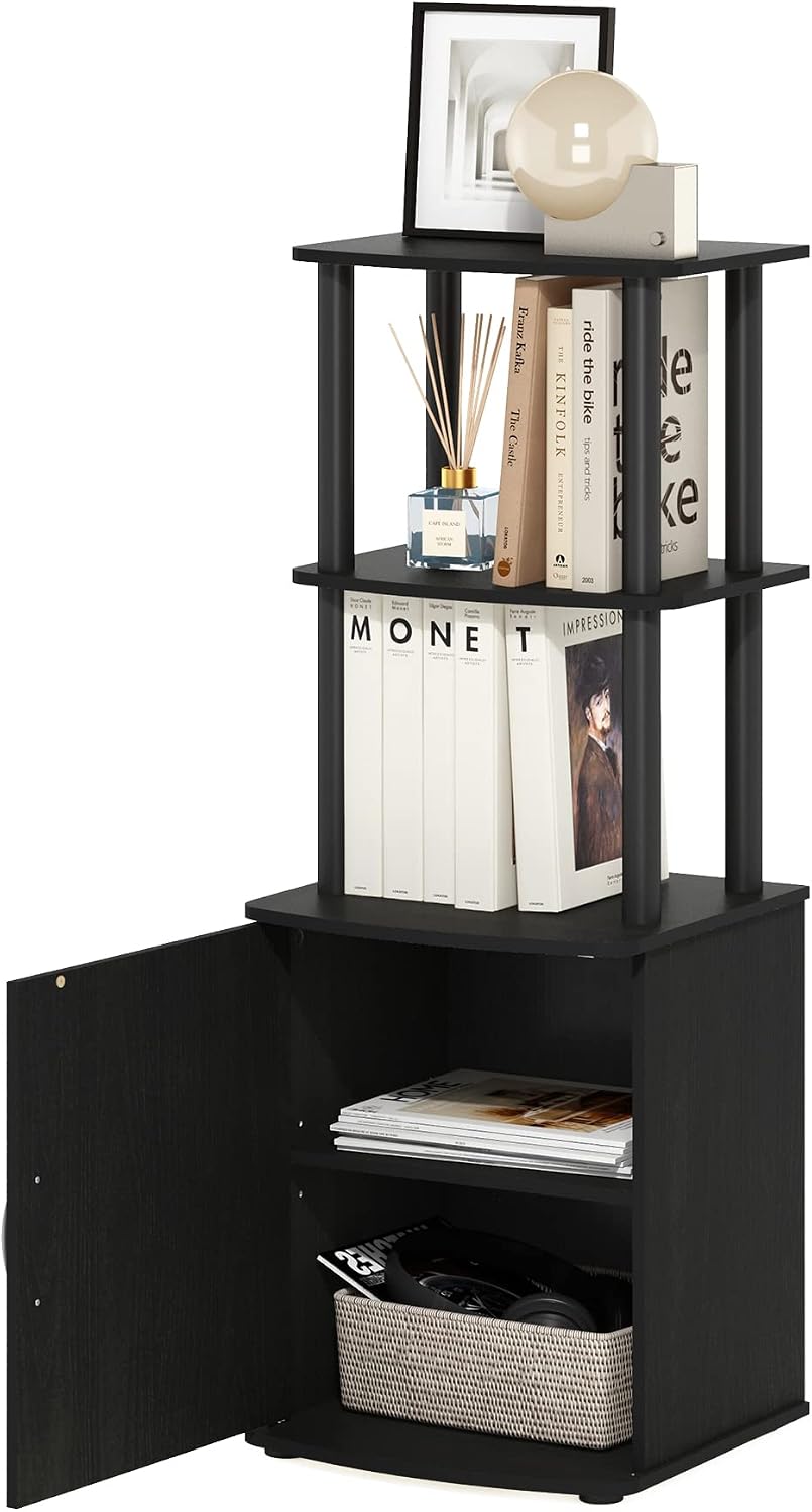 Furinno Turn-N-Tube No Tools 3D 3-Tier Entertainment TV Stand up to 50 inch TV, Round Tubes, French Oak Grey/Black | for TV up to 50 Inch, Open Frame Rectangular Entertainment Center with Storage Shelf, TV Console, for Living Room, Bedroom