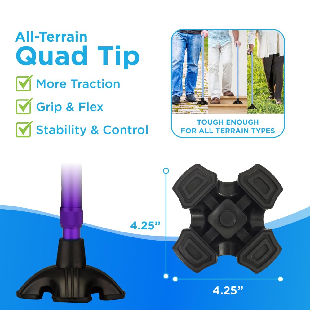 Nova Joy Designer Offset Quad Cane for Seniors - Unisex Adjustable Lightweight Walking Aid with Foam Handle, Wrist Strap and Anti-Rattle Lock - Essential Mobility Support - Maui Flowers