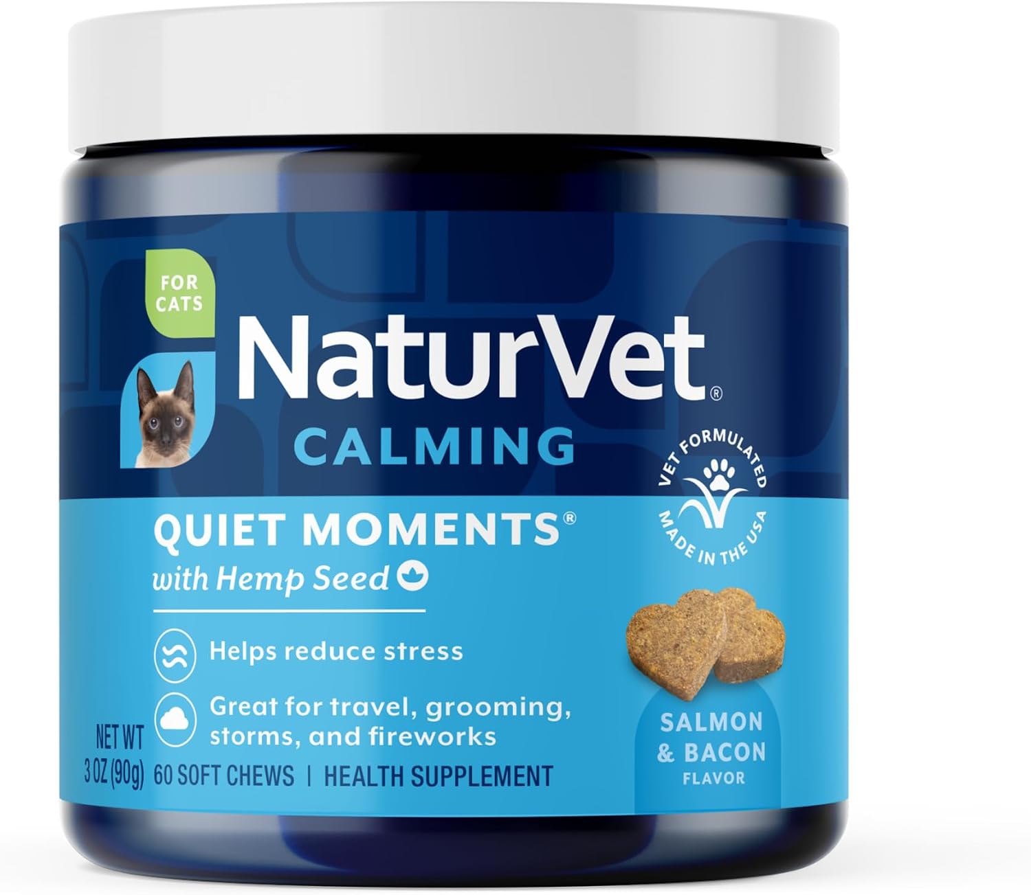 NaturVet Quiet Moments Calming Plus Melatonin Cat Supplement - 50 Count | Calming Aid for Cats - Reduce Stress, Pet Storm Anxiety, Motion Sickness - Great for Grooming, Separation and Travel
