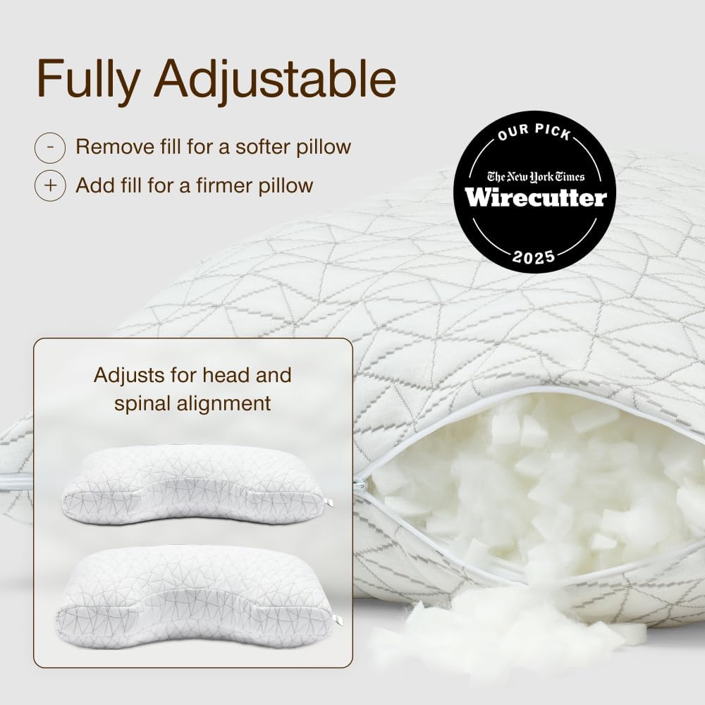 Coop Home Goods Original Adjustable Pillow, Queen Size Bed Pillows for Sleeping, Cross Cut Memory Foam Pillows - Medium Firm Back, Stomach and Side Sleeper Pillow, CertiPUR-US/GREENGUARD Gold