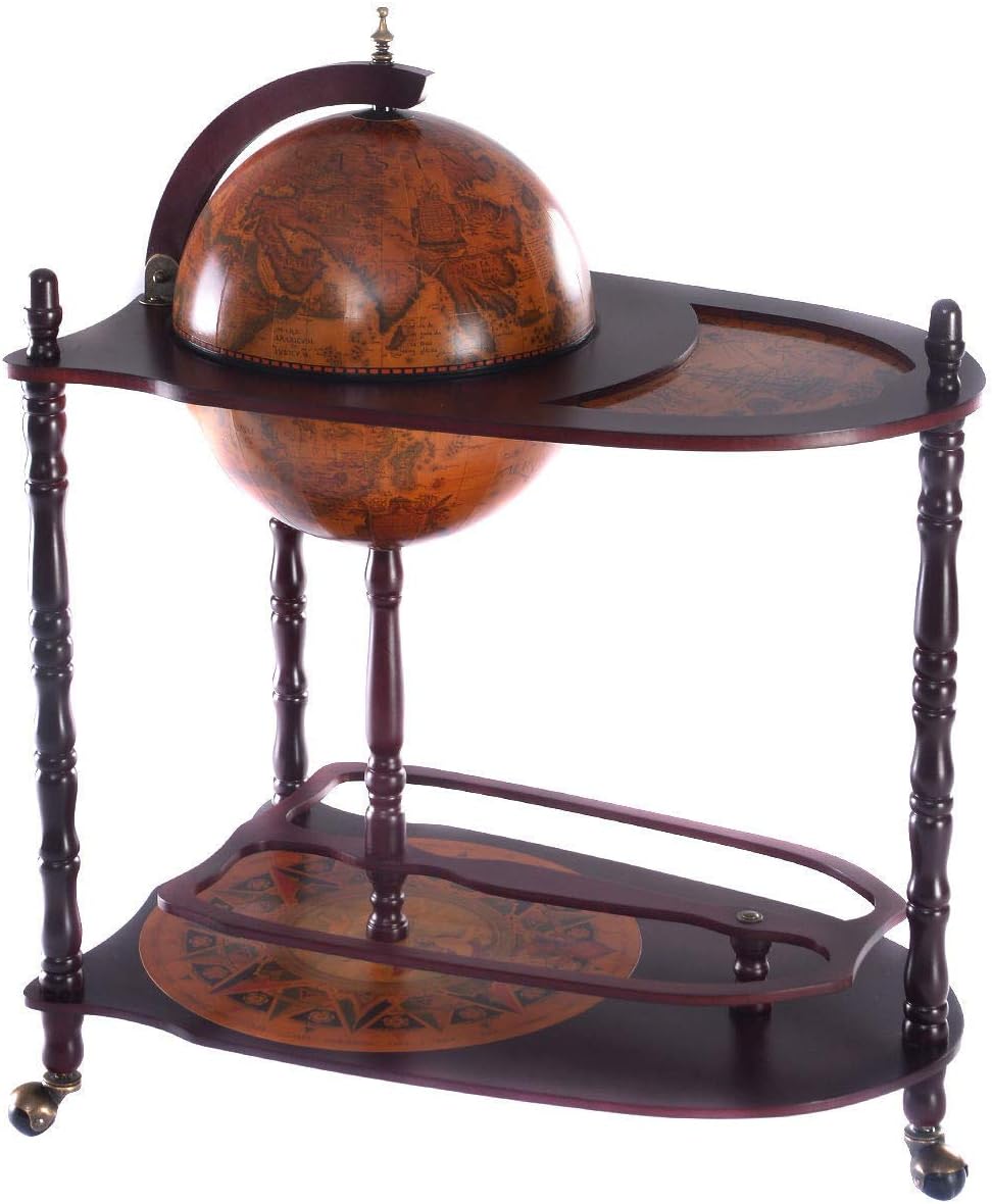 AchieveUSA Vintage Globe Wine Stand Bottle Rack with Extra Shelf