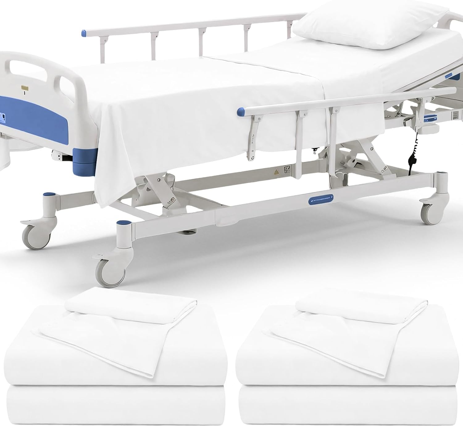 P Pothuiny 6 Piece Hospital Bed Sheet Set, White Brushed Microfiber | Soft Bed Sheets for Home/ Nursing/ Hospital Care Bed , 2 Deep Pocket Fitted Sheet 36"x80"+12", 2 Flat Sheet, 2 Pillowcases