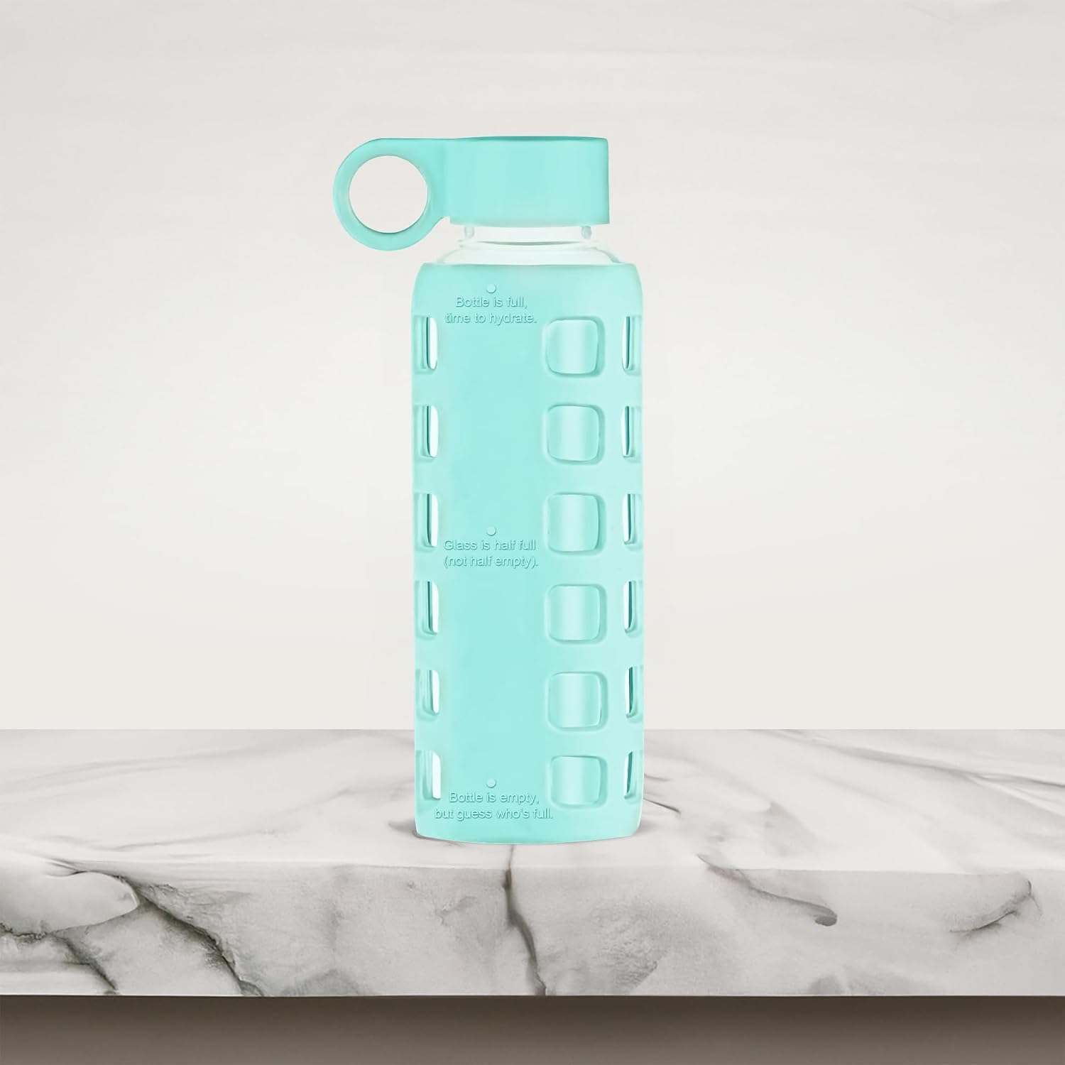 purifyou 40oz / 32oz / 22oz / 12oz Borosilicate Glass Water Bottle with Time & Volume Markers, Silicone Sleeve
