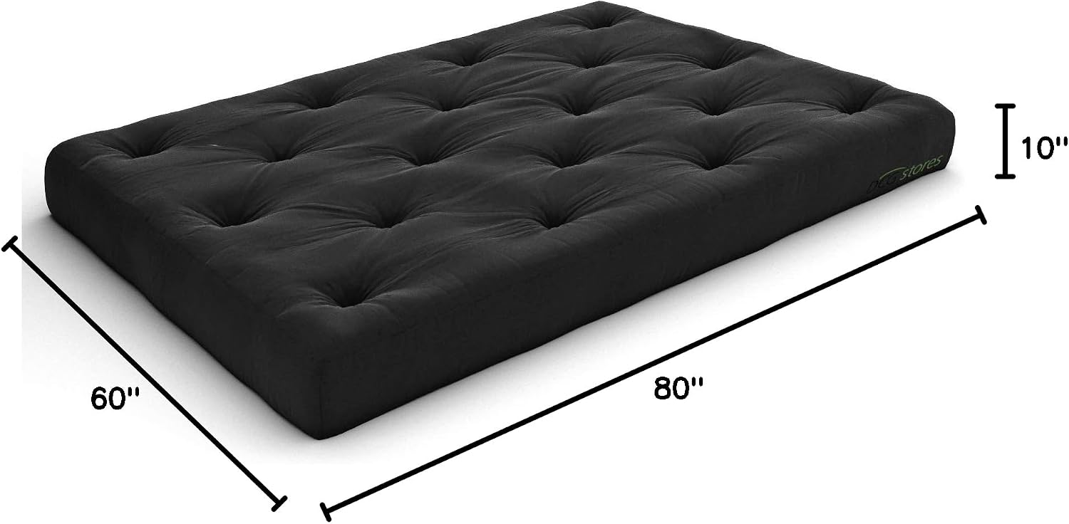 Nirvana Futons Extra Thick Premium 10-Inch Queen Futon Mattress, Black Twill - Made in USA