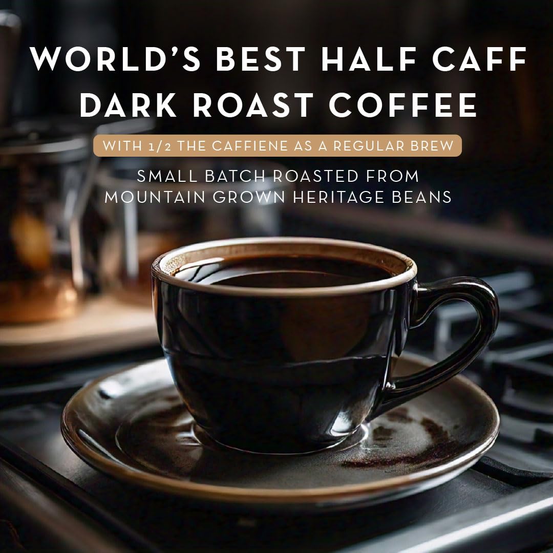 World's Best Half Caff Dark Roast Coffee Pods 100ct Keurig Compatible | 100% Arabica Coffee Single Serve Capsules & Pods Compatible with Keurig K-Cup Coffee Makers