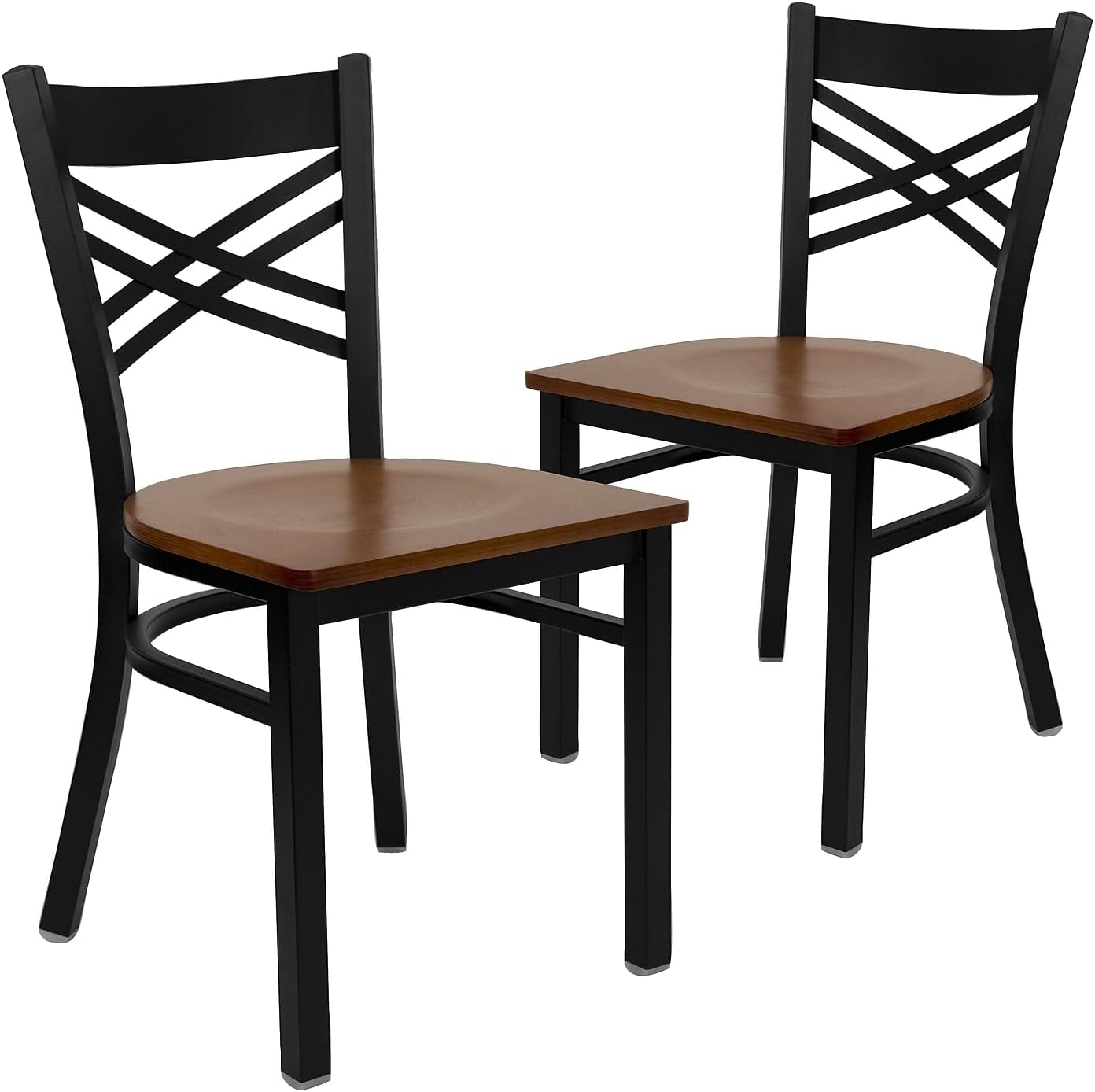 Flash Furniture Hercules Series "X" Back Metal Restaurant Chairs, Modern Upholstered Armless Dining Chairs for Restaurants/Kitchens, Set of 2, Black