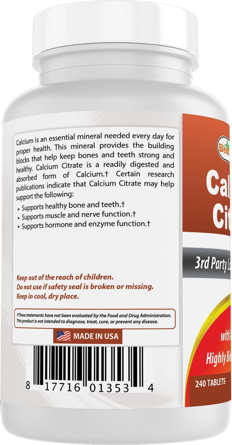 Best Naturals Calcium Citrate with Vitamin D-3 240 Tablets (240 Count (Pack of 1))