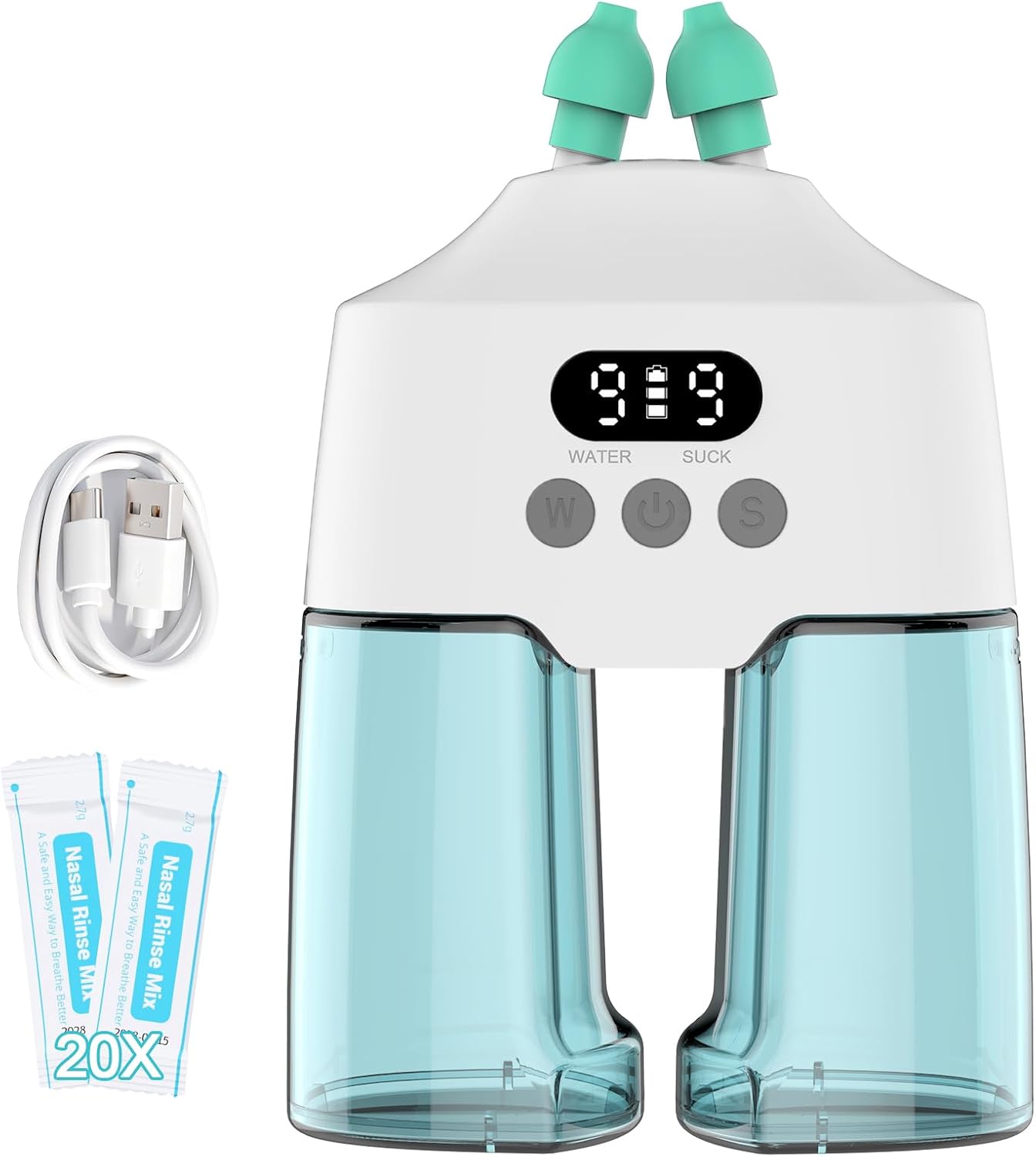 Nasal Irrigation System Electric Nasal Irrigator Smart Display Nasal Sinus Rinse Machine | Dual Water Tanks 9 Suction & Water Flow Modes