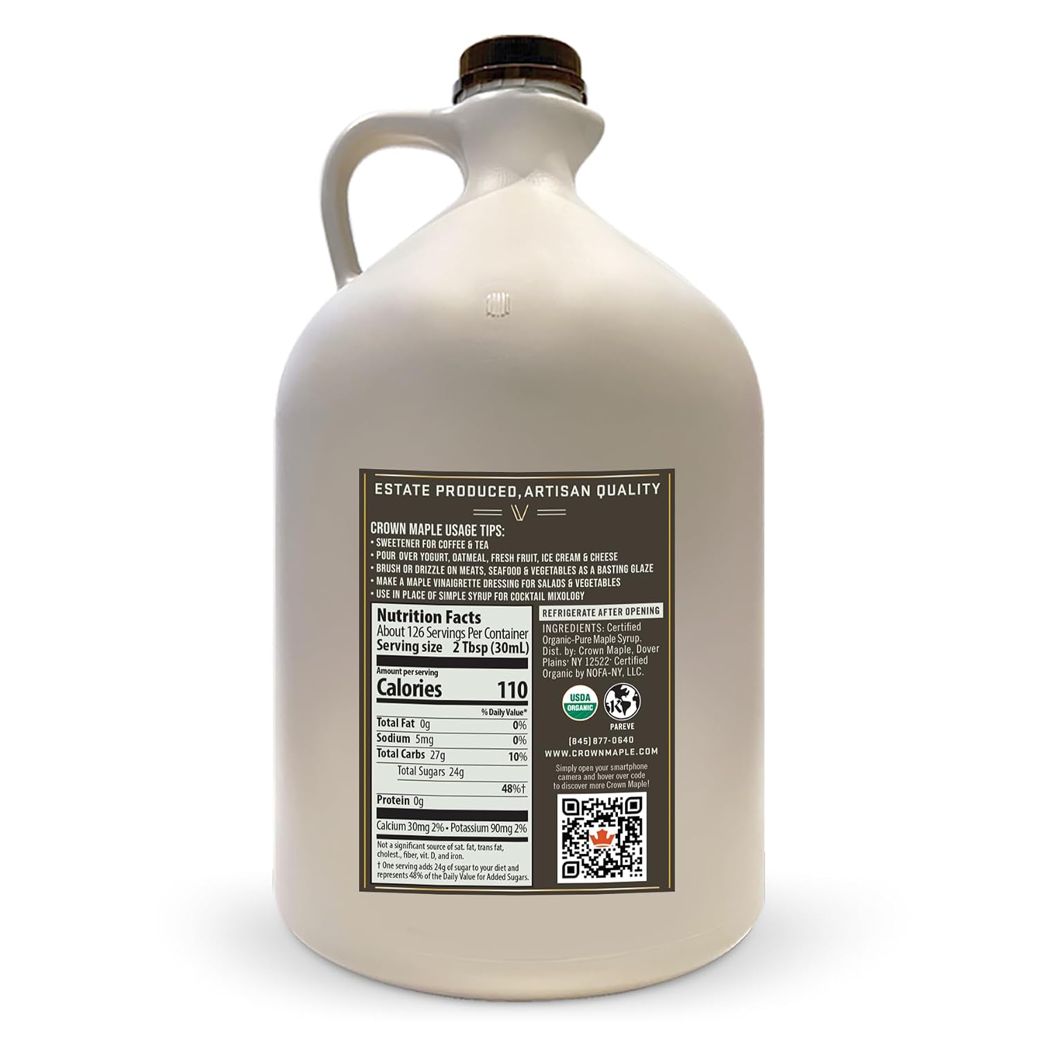 Crown Maple Organic 100% Pure Amber Color Rich Taste Maple Syrup, Flavor Marinades, Cocktails, Pancakes, Squash & Bacon, 12.7 Fl Oz