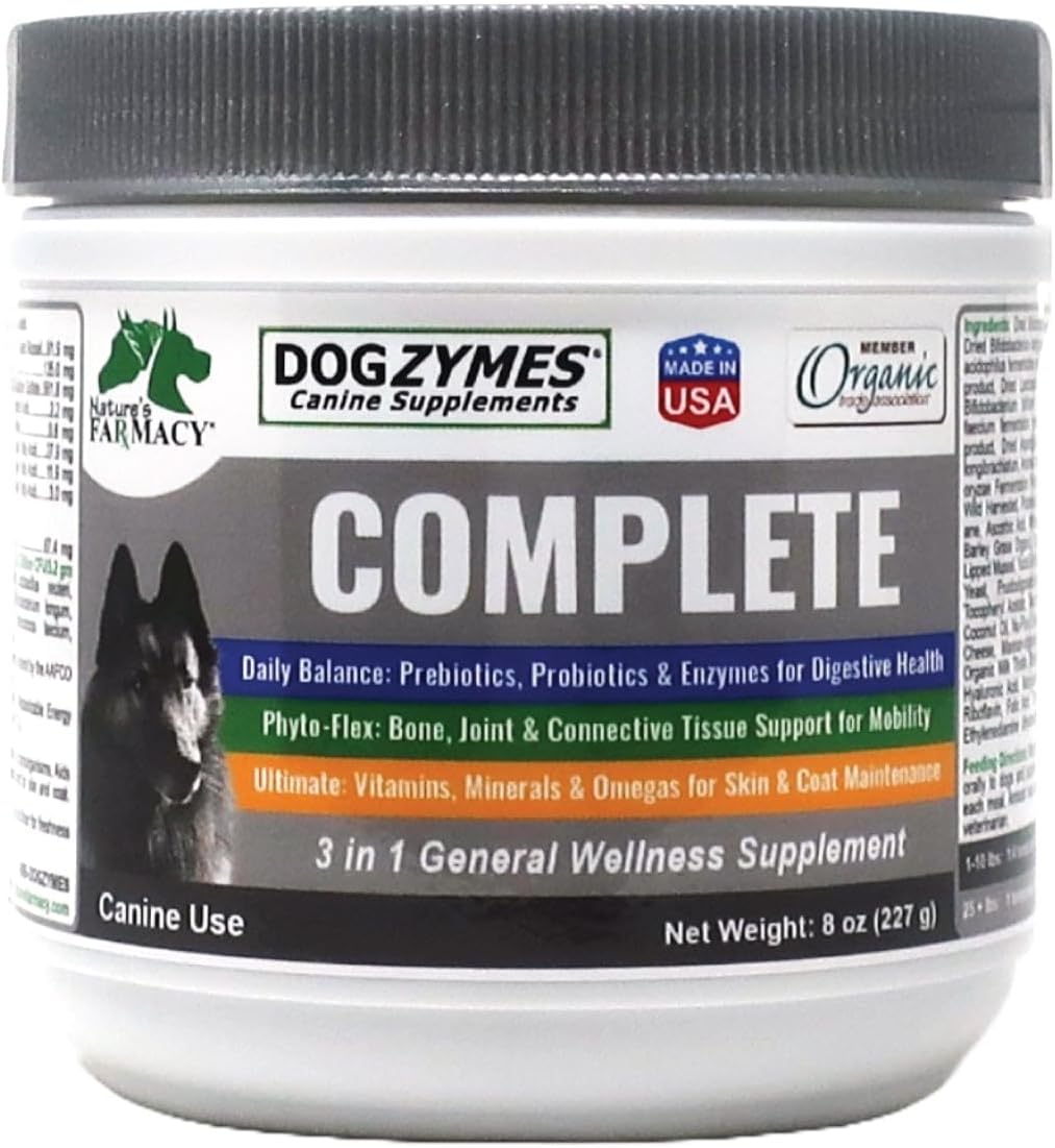 Dogzymes Complete - Probiotics, Prebiotics, Glucosamine, Chondroitin, MSM and Hyaluronic Acid, Complete Skin and Coat Care (2 Pound)