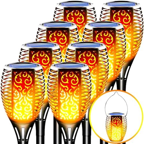Solar Torch Lights Outdoor Flickering Flame, 8 Pack