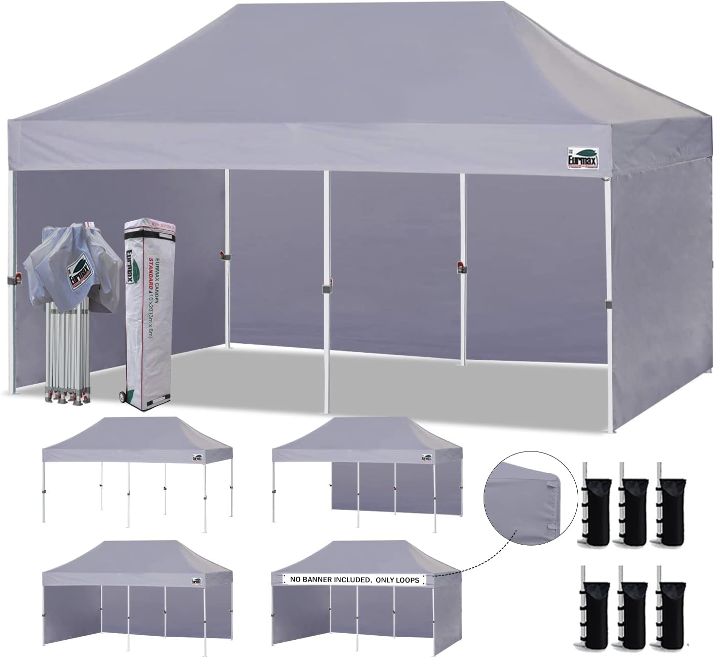 Eurmax USA 10x10 Pop Up Canopy Tent,Commercial Tent with Patented No-Tip Rolling Bag,4 Zippered Removable Walls,UV & Water Resistant Canopy Top,Heavy Duty Outdoor Gazebo,Instant Shelter(White)