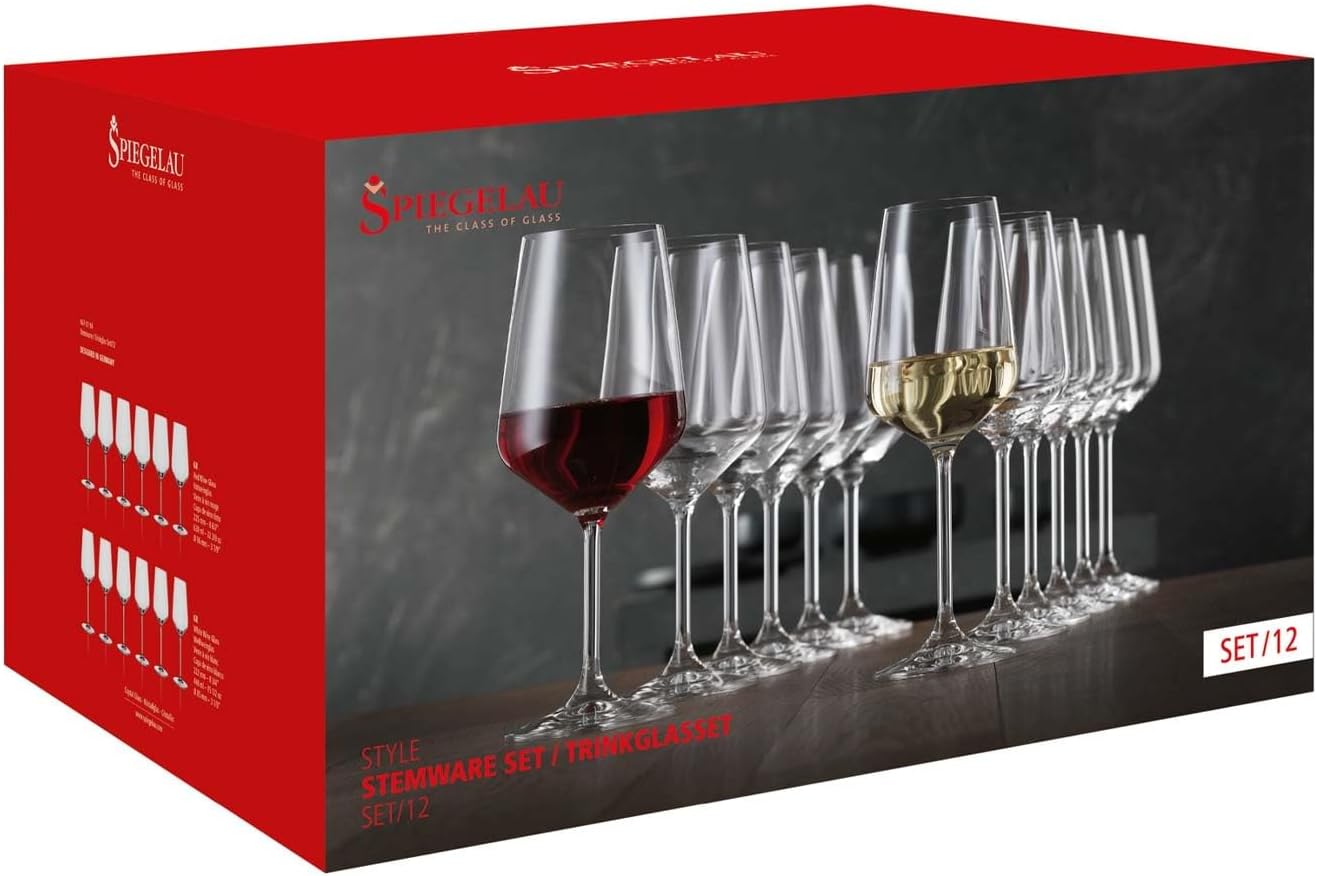 Spiegelau Style Crystal White Wine Glasses Gift Set, Elegant Stemmed Wine Glasses, Stylish Glassware for Dinner Party, Home Bar, Wedding Gifts, Birthday Gifts, Hosting Essentials, 15.5 oz, Set of 4