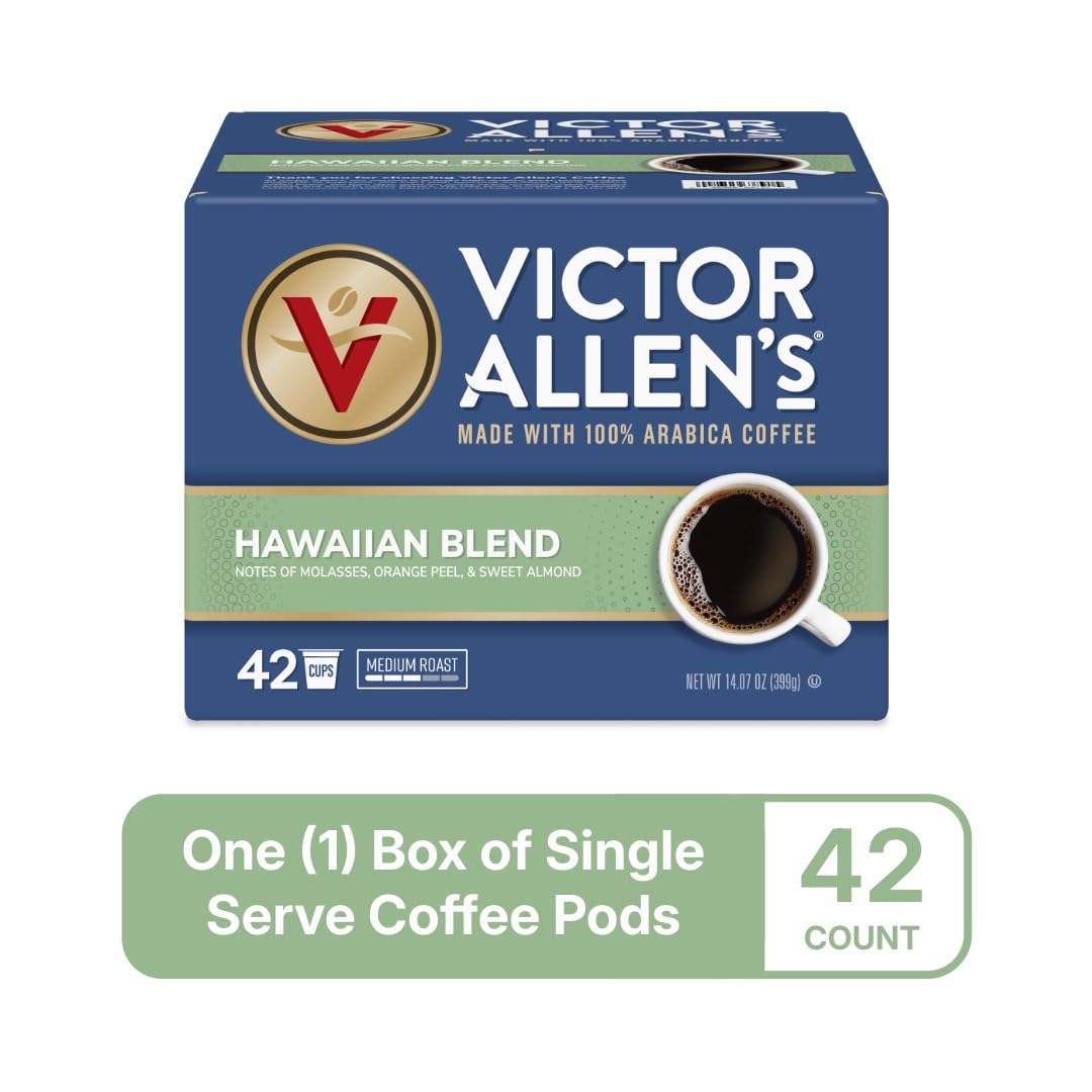 Victor Allen's Coffee K Cups, Kona Blend Single Serve Medium Roast Coffee, 80 Count, Keurig 2.0 Brewer Compatible | 100% Arabica beans, Keurig K-Cup compatible, Kosher-OU (Pareve), Kona District blend, 90-150mg caffeine per serving