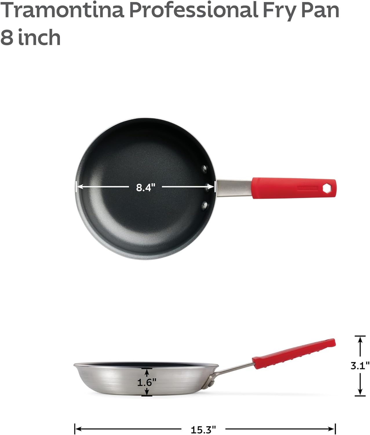Tramontina Professional 8-Inch Non Stick Small Frying Pan | Heavy-Gauge Aluminum Skillet with Reinforced Nonstick Coating, Red Handle, Dishwasher and Oven Safe, Made in Brazil