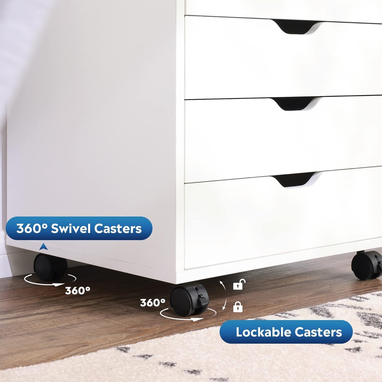 DEVAISE 7-Drawer Office File Cabinets, Mobile Craft Storage Cabinet, White | Wood Drawer Unit, Storage Cabinet, Rolling Cart, Printer Stand, Filing Cabinet with Drawers
