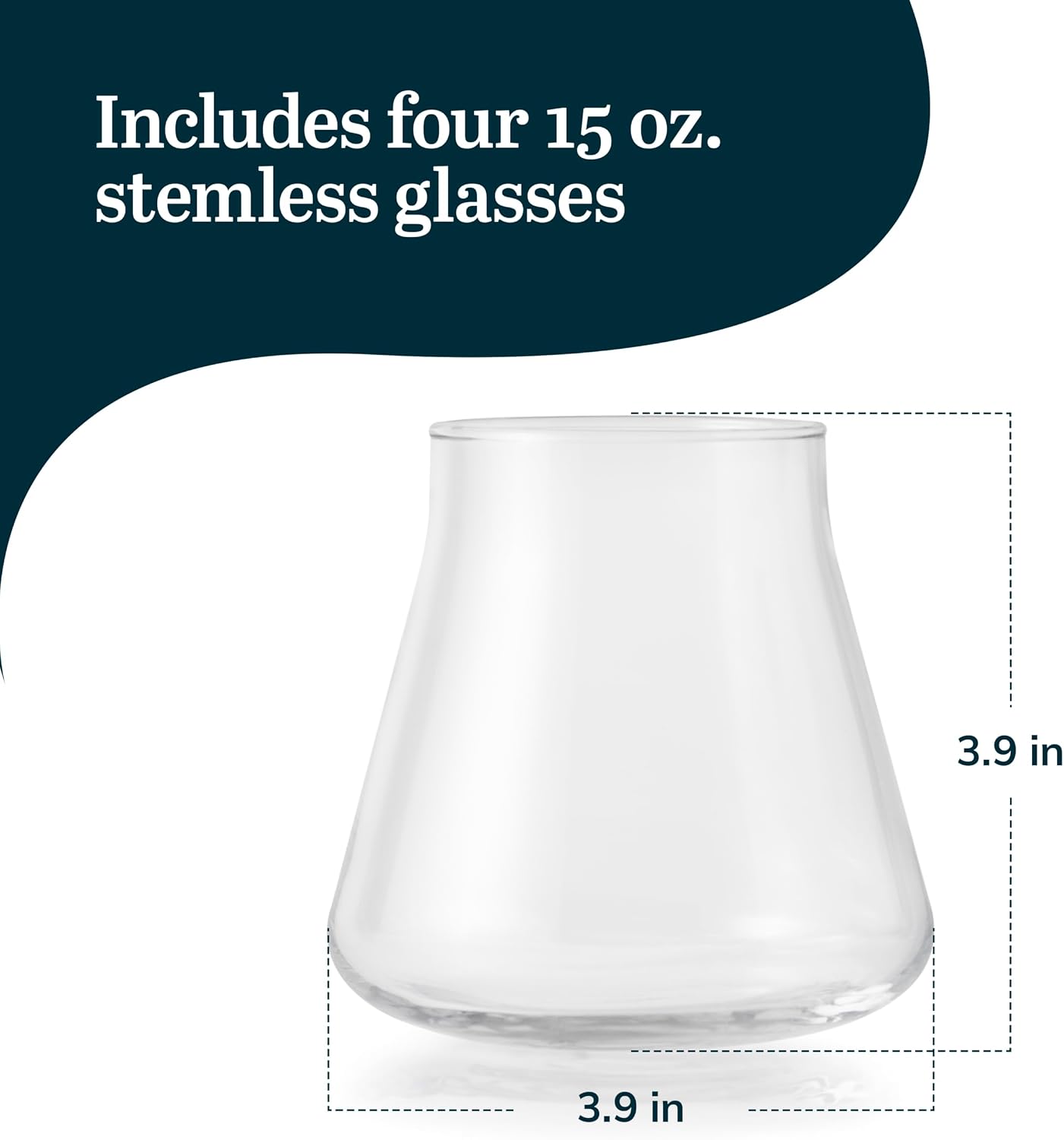 Libbey Classic Blue All-Purpose Stemless Wine Glasses Set 6, Timeless Wine Cups Set of 6, 15.25 Oz, Wine Glass Set for Dinners, Weeknights