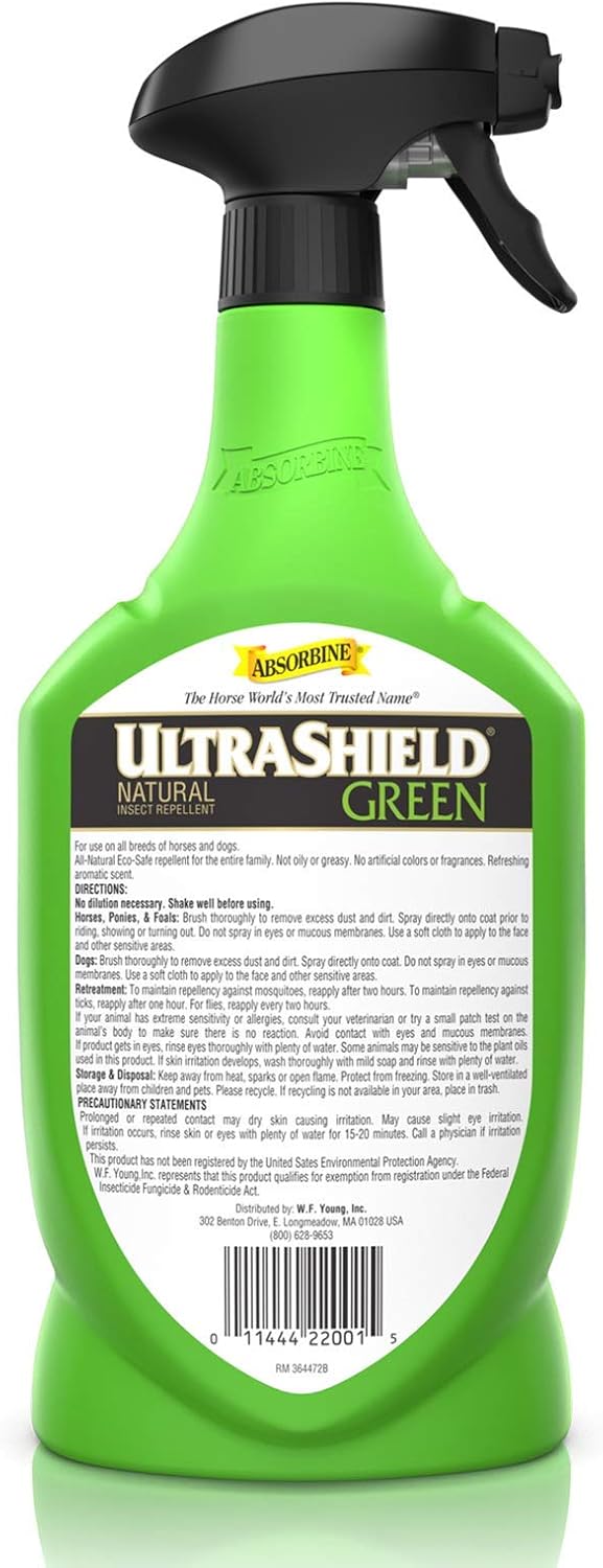 Absorbine UltraShield Green Natural Insect Repellent, 128 fl oz Gallon | Use on Horses & Dogs, Botanical Essential Oils, Daily Use, Repels 70+ Species Including Flies, Mosquitoes, Gnats & Ticks