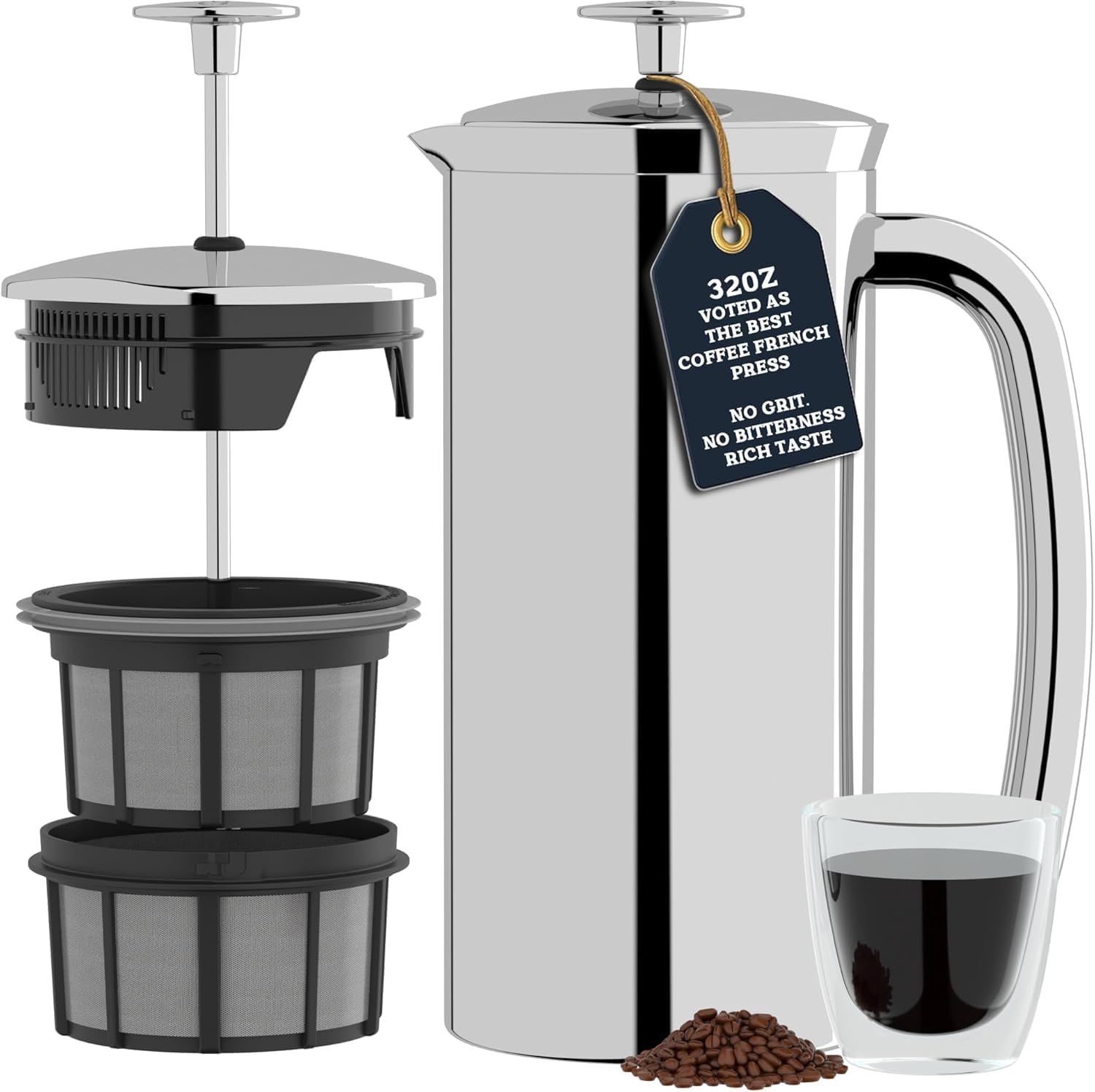 ESPRO P7 French Press, 18oz, Brushed, Stainless Steel Coffee Maker | Double Filter Coffee Press, Grit-Free Coffee, Heat Resistant Insulated tea Press, Easy Hot and Cold Coffee Brewer, Tea Brewer