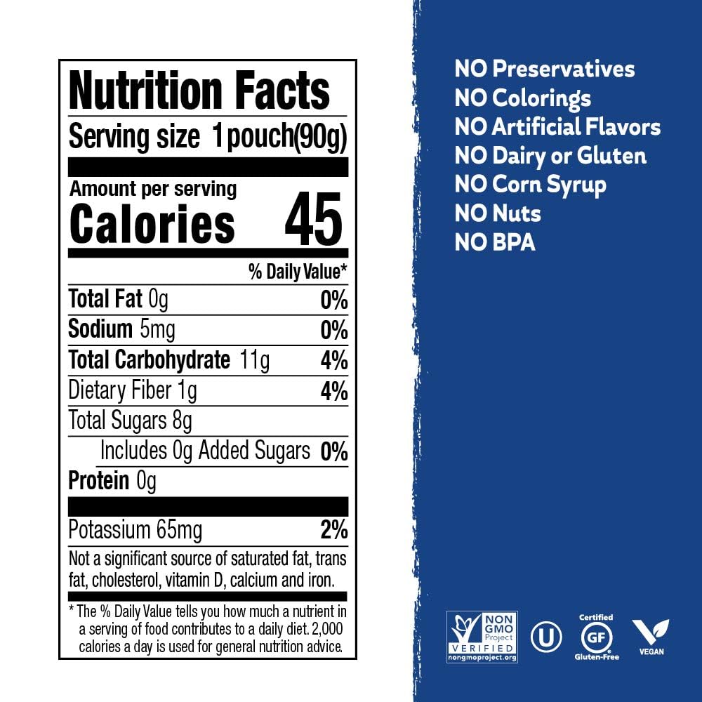 Buddy Fruits Snacks To Go Multifruit Unsweetened Applesauce 3.2oz Pouch (18pk) Gluten-Nut-Dairy-Preservatives-BPA Free, Non GMO, Kosher