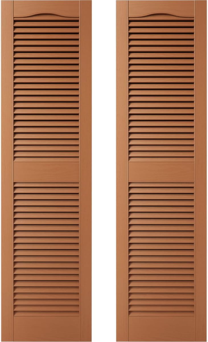 Ekena Millwork 14.5 in. W x 48 in. H Builders Edge, Standard Cathedral Top Center Mullion, Open Louver Shutters, Includes Matching Installation Spikes (Per Pair), 002 - Black